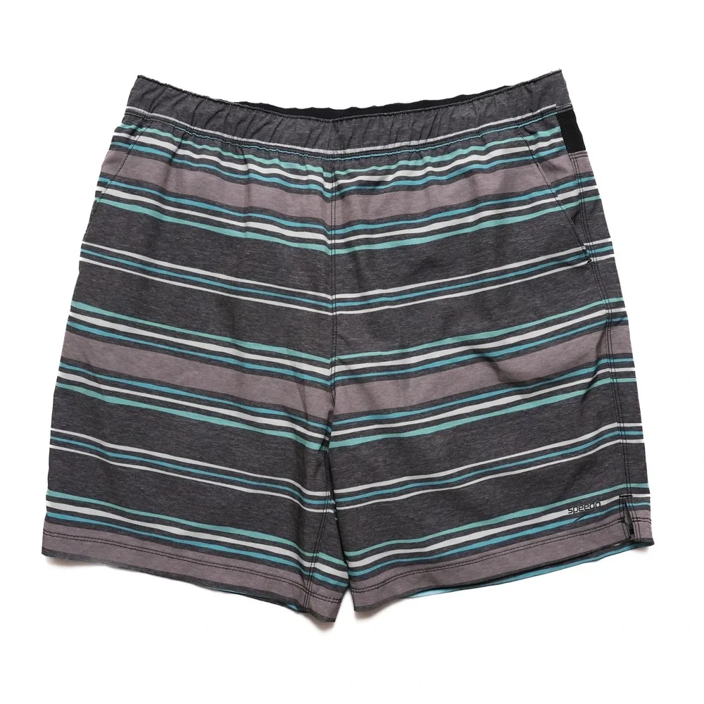 Speedo‎ Swim Shorts Mens XL Gray Multicolor Stripe Lined Drawstring Pocket
